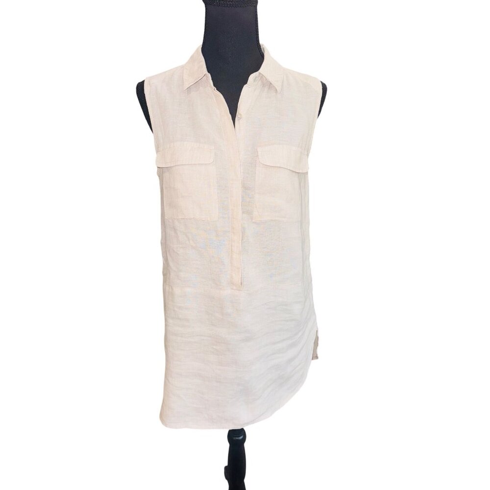 Jones New York Womens Sleeveless Linen Tunic Top S Beige Sustainbable Minimalist
